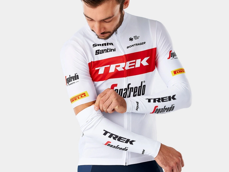 Ocieplacze rowerowe termiczne na ramiona Santini Trek-Segafredo Team White