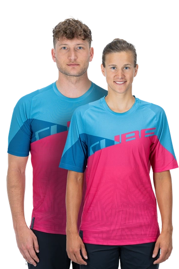 Koszulka rowerowa Cube Edge Pink/Blue