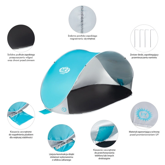 Namiot plażowy NILS CAMP NC3174 turkusowy / szary