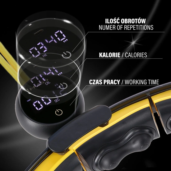 Hula hop z magnesami, wypustkami tpe, obciążnikiem i licznikiem HMS HHM21 czarny - żółty