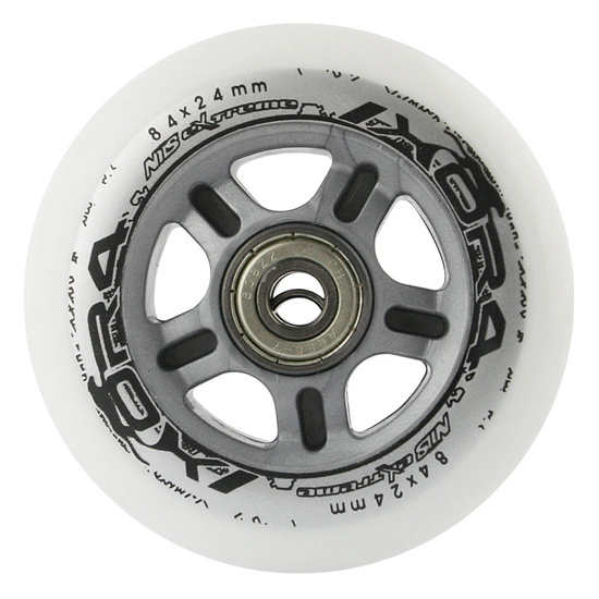 Zestaw kółek do rolek NILS EXTREME PU 84 x 24 białe + ABEC - 7 CHROME