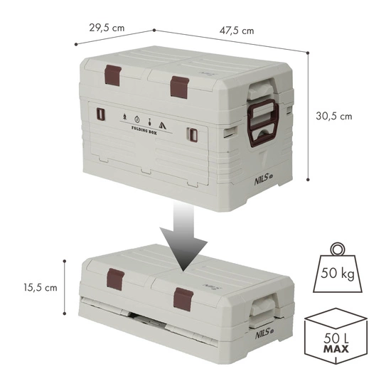 Składana skrzynia kempingowa z pokrywą NILS CAMP NCB4003 50L