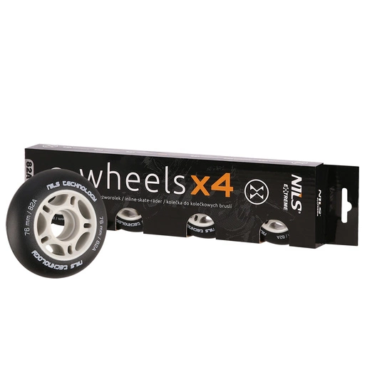 Zestaw kółek do rolek PU 76 x 24 82a NILS EXTREME czarnych