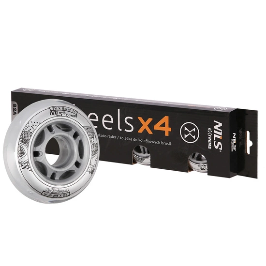 Zestaw kółek do rolek NILS EXTREME PU 72 x 24 przezroczyste
