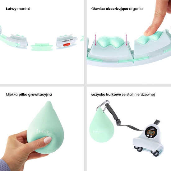 Hula hop z wypustkami, obciążnikiem i licznikiem HMS HHW06 zielony