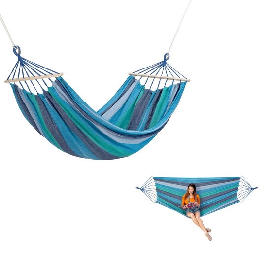 Hamak z drewnianą belka 70cm NILS CAMP NC9004 niebieski-ciemnoniebieski