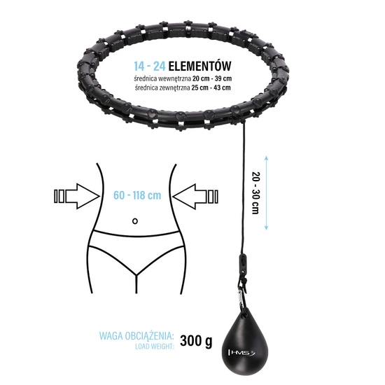 Hula hop z wypustkami i obciążnikiem HMS HHW02 czarny