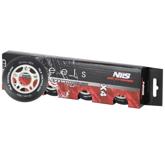 Zestaw kółek do rolek NILS EXTREME PU 72 x 24 czarne matowe