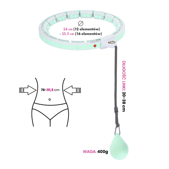 Hula hop z wypustkami, obciążnikiem i licznikiem HMS HHW06 zielony