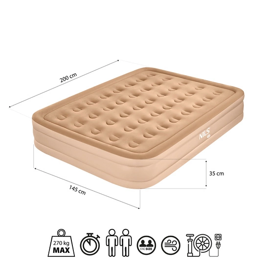 Materac dwuosobowy z pompką elektryczną NILS CAMP NC2808 King size 200 × 145 × 35 cm beżowy