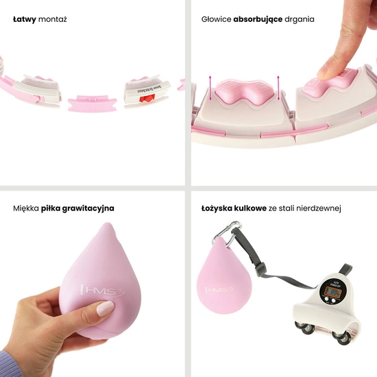 Hula hop z piłką grawitacyjną, licznikiem i pasem HMS HHW06 pink