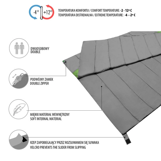 Śpiwór turystyczny NILS CAMP NC2011 szary / zielony podwójny