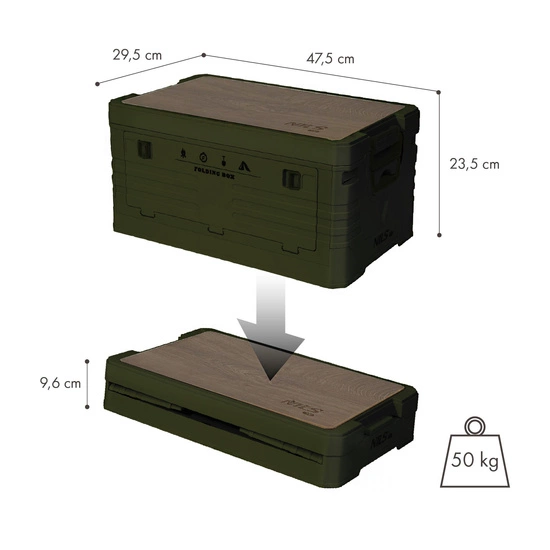Składana skrzynia kempingowa z funkcją stołu NILS CAMP NCB4002 32L zielona