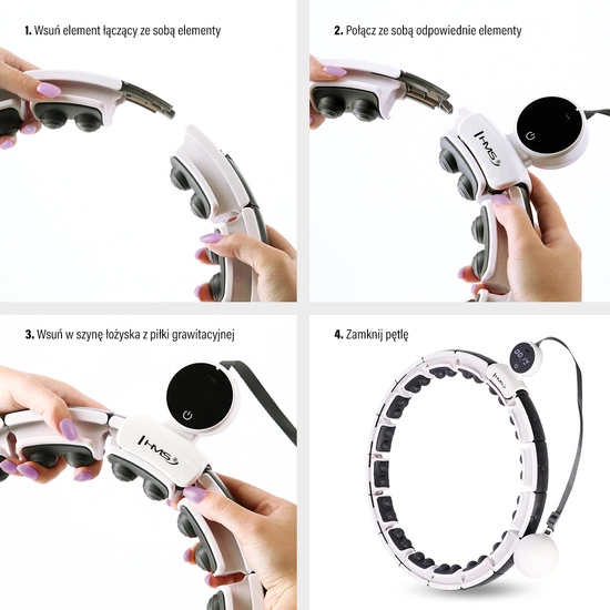 Hula hop z magnesami, obciążnikiem i licznikiem HMS HHM16 biały