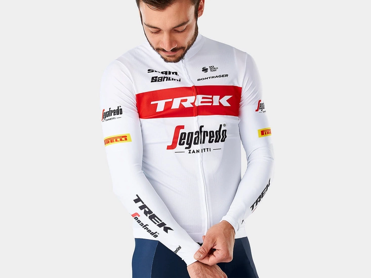 Ocieplacze rowerowe termiczne na ramiona Santini Trek-Segafredo Team White