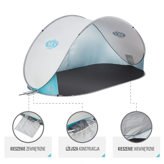 Namiot plażowy samorozkładający NILS CAMP NC3174 M jasnoszary
