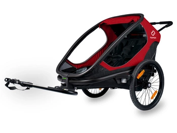 Przyczepka rowerowa Hamax Outback Twin czerwono-czarna "z przechyłem"