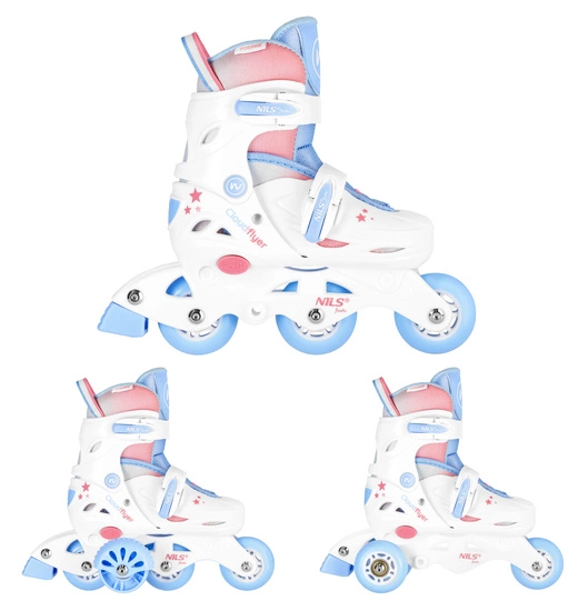 Łyżworolki dziecięce 3w1 NILS FUN NJ1190 XS biało / niebieskie