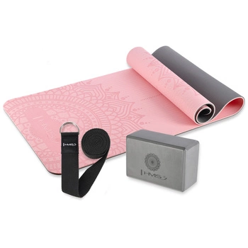 Zestaw do jogi HMS Mata TPE YM10 + Kostka KJ02 + Pasek SJ02 light pink