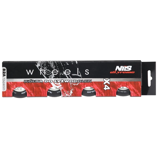 Zestaw kółek do rolek NILS EXTREME PU 72 x 24 czarne matowe