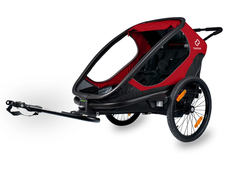 Przyczepka rowerowa Hamax Outback Twin czerwono-czarna "z przechyłem"