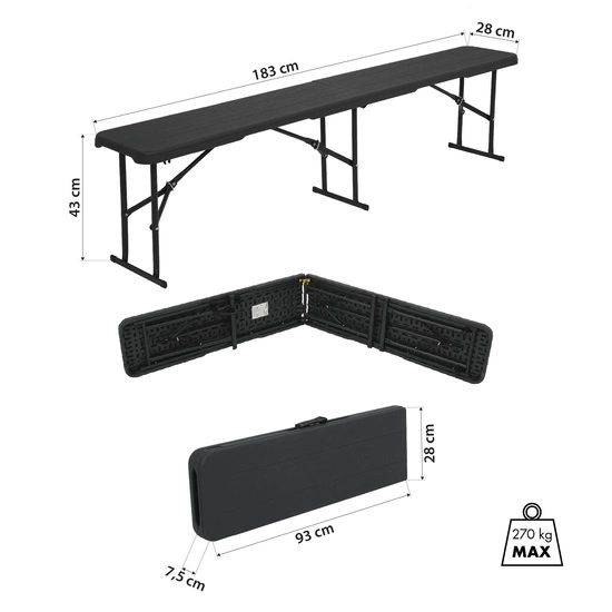 Ławka ogrodowa składana NILS CAMP NC3404 183 cm antracyt